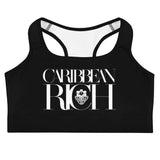 Caribbean Rich - Soutien-gorge de sport pour femme (noir avec imprimé blanc)