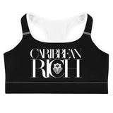 Caribbean Rich - Soutien-gorge de sport pour femme (noir avec imprimé blanc)