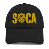 Choose LOVE and SOCA - SOCA Distressed Dad Hat (3D Puff GOLD) - Trini Jungle Juice Store