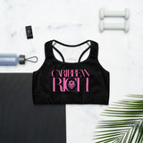 Caribbean Rich - Soutien-gorge de sport pour femme (noir avec imprimé rose)