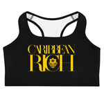 Caribbean Rich - Soutien-gorge de sport pour femme (noir avec imprimé doré)