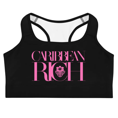 Caribbean Rich - Soutien-gorge de sport pour femme (noir avec imprimé rose)