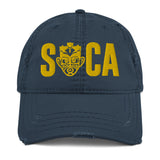 Choose LOVE and SOCA - SOCA Distressed Dad Hat (3D Puff GOLD) - Trini Jungle Juice Store