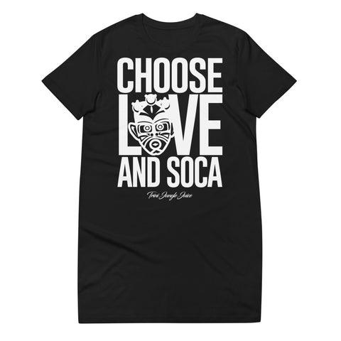 Choose LOVE and SOCA - Women's Organic Cotton T-shirt Dress (Black) - Trini Jungle Juice Store