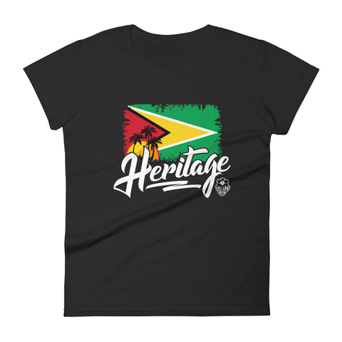 Heritage - Guyana Women's Fashion Fit T-Shirt (Black) - Trini Jungle Juice Store