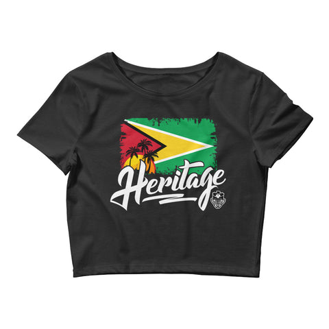 Heritage - Guyana Women's Crop Tee (Black) - Trini Jungle Juice Store