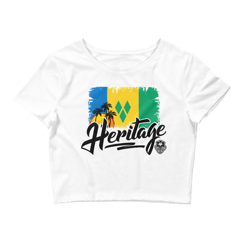 Heritage - St. Vincent and The Grenadines Women's Crop Tee (White) - Trini Jungle Juice Store